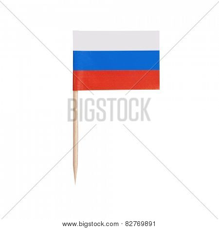 Miniature Flag Russia. Small Paper toothpick Russian flag . Isolated on white background