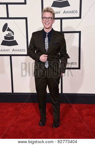 LOS ANGELES - FEB 08:  Tyler Oakley arrives to the Grammy Awards 2015  on February 8, 2015 in Los Angeles, CA                