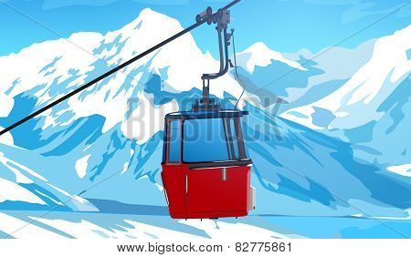 Cableway in Swiss Alps at winter. EPS 10 format.