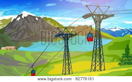 Cableway in Swiss Alps at summer. EPS 10 format.