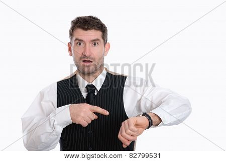Businessman Is Pointing On His Watch