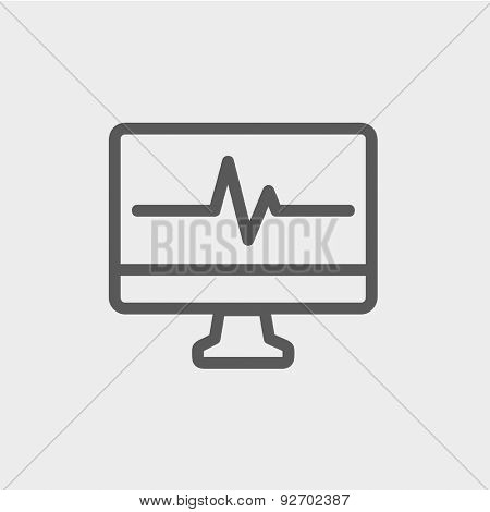 Heart beat display in monitor icon thin line for web and mobile, modern minimalistic flat design. Vector dark grey icon on light grey background.