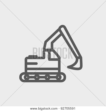 Hydraulic excavator truck icon thin line for web and mobile, modern minimalistic flat design. Vector dark grey icon on light grey background.