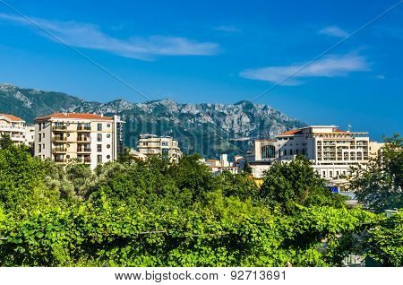 View On Hotels And Mountains In Becici