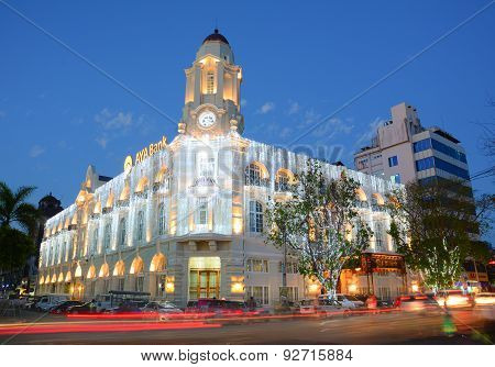 Facade Of Aya Bank Building At Night