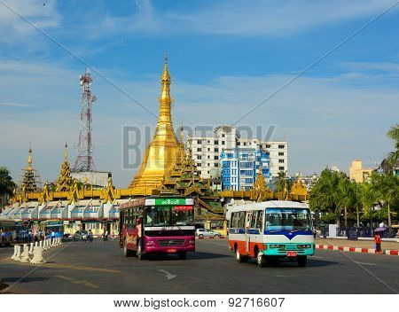 Traffic In Downtown Yangon, Myanmar