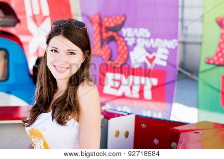 Cute Girl Selling Tickets For Exit Festival 2015 In City Center Of Novi Sad