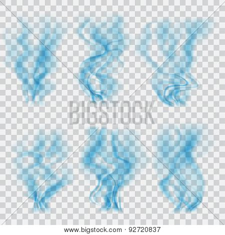 Set Of Translucent Blue Smoke. Transparency Only In Vector Format