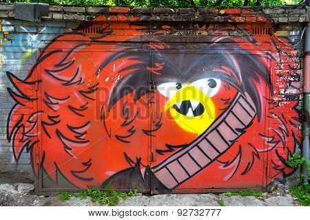 Moscow, Russia - June 06, 2015: Street Art Or Graffiti By Unidentified Artist In The Garage Doors. T