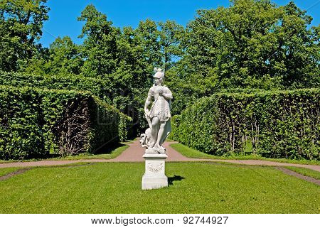 Tsarskoye Selo (Pushkin), Saint-Petersburg, Russia. The sculpture allegory Wisdom trampling on Vice
