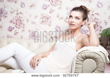 Beautiful Girl Relaxing At Home.