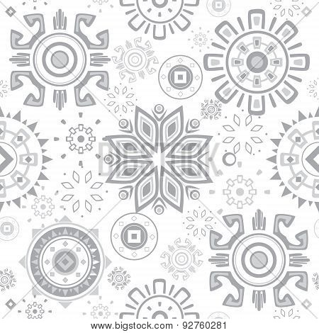 Vector grey folk circles seamless pattern
