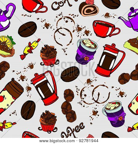 Coffee. Vector seamless pattern (texture) with with objects coffee category.