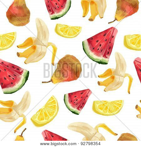 Seamless patterns with fruit. Watercolor style. Vector.