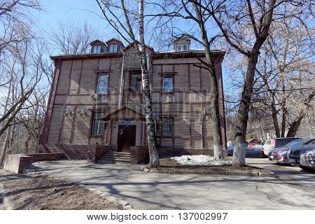 Nizhny Novgorod Russia. - April 07.2016. Residential two-storey wooden house in the street Semashko 23