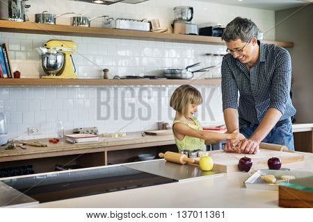 Family Father Girl Making Cookies Learning Baking Concept