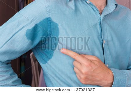 Sweaty Spot On The Shirt Because Of The Heat, Worries And Diffidence