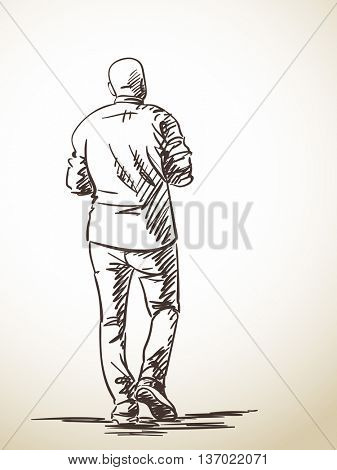Sketch of baldheaded man from back, Hand drawn illustration