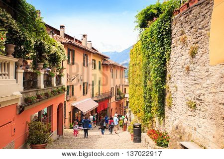 BELLAGIO ITALY - JUNE 12: View of picturesque alley of Bellagio on june 12 2016