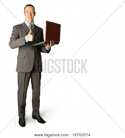 Full Length portret van zakenman met Laptop