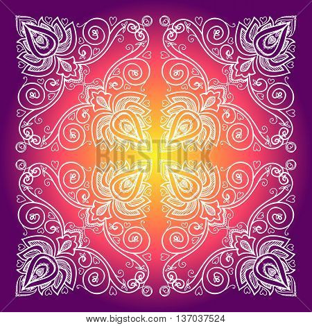 vector Indian floral ornament for serviette pattern, vintage textile.