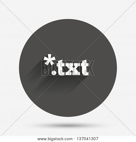 Text file icon. Download txt doc button. Txt file extension symbol. Circle flat button with shadow. Vector