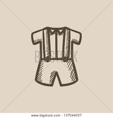 Baby shirt and shorts with suspenders vector sketch icon isolated on background. Hand drawn Baby shirt and shorts with suspenders icon. Baby shirt, shorts sketch icon for infographic, website or app.