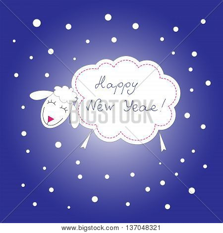 Christmas Card With Sheep On A Blue Background