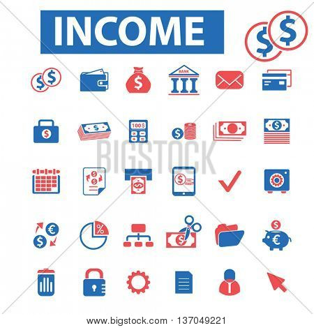 income, investment, bank, trading, investor, wealth, deposit, market, payment, bankir, cash, finance, money, check, wallet icons, signs vector concept set for mobile, website, application