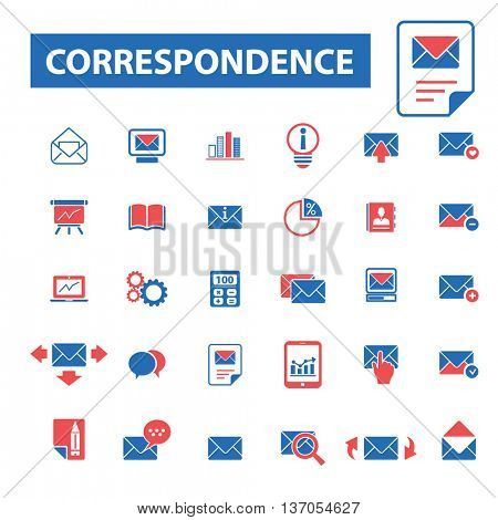 correspondence,post, direct mail, email marketing, correspondence, communication, newsletter, answer, information, contact, receive message icons, signs vector