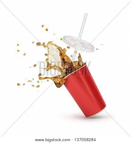 Red Paper cup with cola splash isolated. vector illustration.