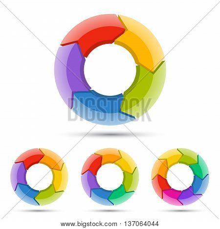 Circle arrows diagram for graph infographic presentation with steps parts options.