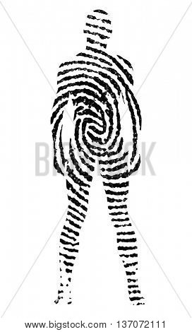 Fingerprint in the shape of man silhouette 3D Render