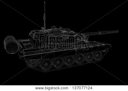 3D Tank Hologram Wireframe in Motion. Nice 3D Rendering