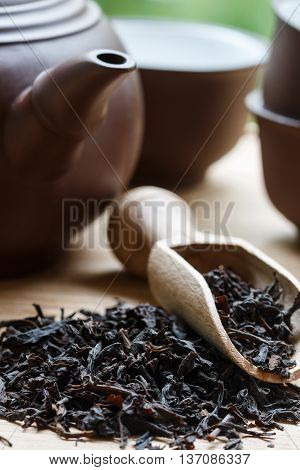 Black Tea, Teapot And Cups On The Table