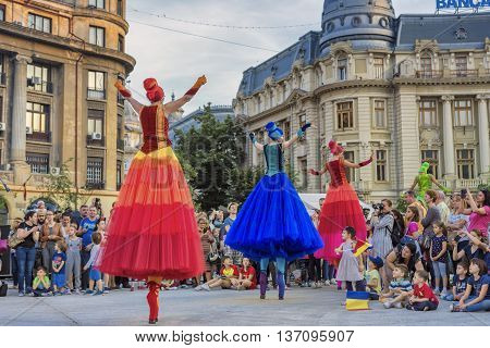 Bucharest, Romania - June 10 2016: Ballerinas show at B-FIT in the Street. B-FIT is a cultural event that involves international artists and acrobats who act in theater plays on street.