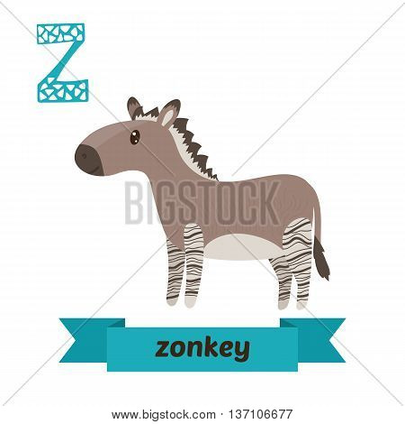 Zonkey. Z Letter. Cute Children Animal Alphabet In Vector. Funny Cartoon Animals