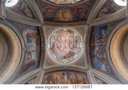 BRUNATE, ITALY - MAY 2016: St. Andrew the Apostle Church is a sacred building site in Brunate, in the province of Como. Scenic arhitectural background. Europe.