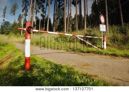 barrier to ban the entrance to the forest in Karlovarky kraj region in Czech republic