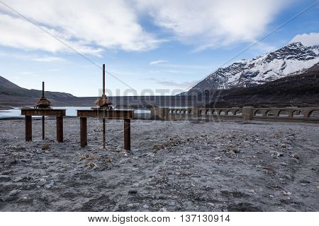 Mont Cenis lake: old street and constructions