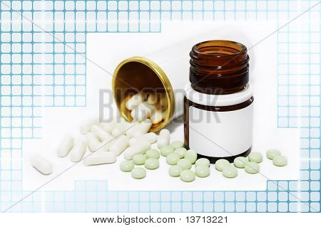 Pills and Bottles Under Grid Layer