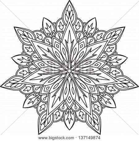 Abstract Vector Black Lace Design In Mono Line Style - Septangular Mandala, Ethnic Decorative Elemen