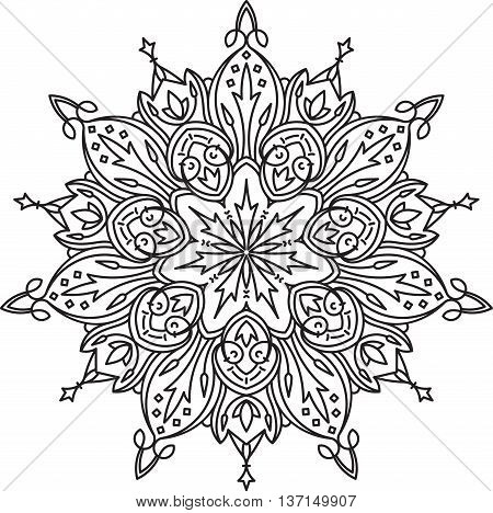Abstract Vector Black Lace Design In Mono Line Style - Septangular Mandala, Ethnic Decorative Elemen