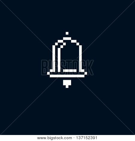 Vector pixel icon isolated 8bit graphic element. Simplistic ringing hand bell sign.