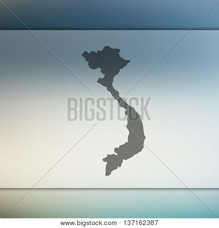 Vietnam map on blurred background. Blurred background with silhouette of Vietnam. Vietnam.