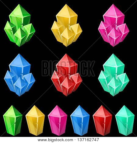 Set of cartoon colorful crystals. Vector illustration.