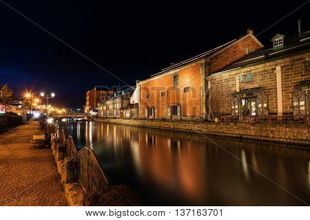 Otaru Canal At Night For Tourist