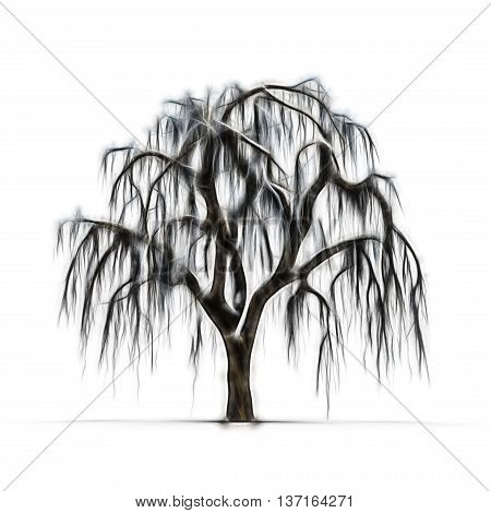 Sketch of winter tree without leaves on white background