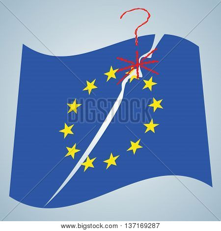 Brexit concept illustration. Vector breaking EU flag. United Kingdom leaving from EU sign