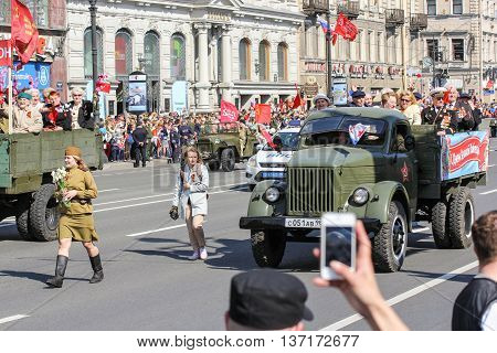 St. Petersburg, Russia - 9 May, Soldiers and machines of World War II in the 